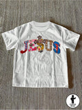 Casual Cross& Letter Print Round Neck T-Shirt