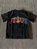 MENS Casual Cross& Letter Print Round Neck T-Shirt