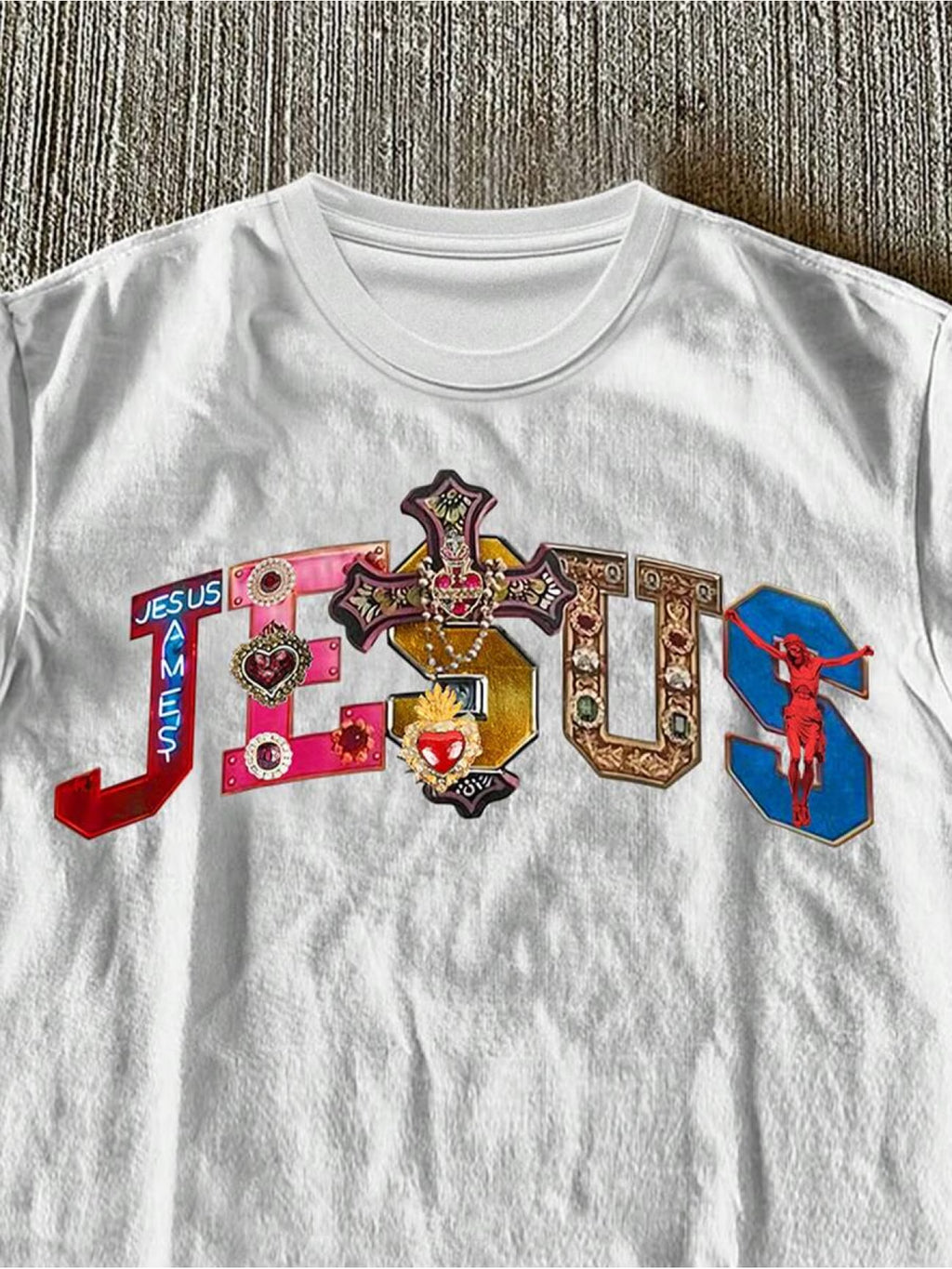 Casual Cross& Letter Print Round Neck T-Shirt